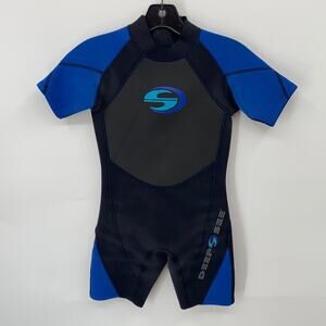 Deep See Boys Black & Blue Short Sleeve Wet Suit Size Large (10)